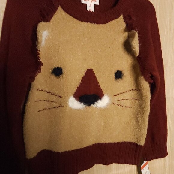 Cat & Jack Toddler Boys Maroon Red Lion Crew Neck Sweater 4T - Picture 3 of 7